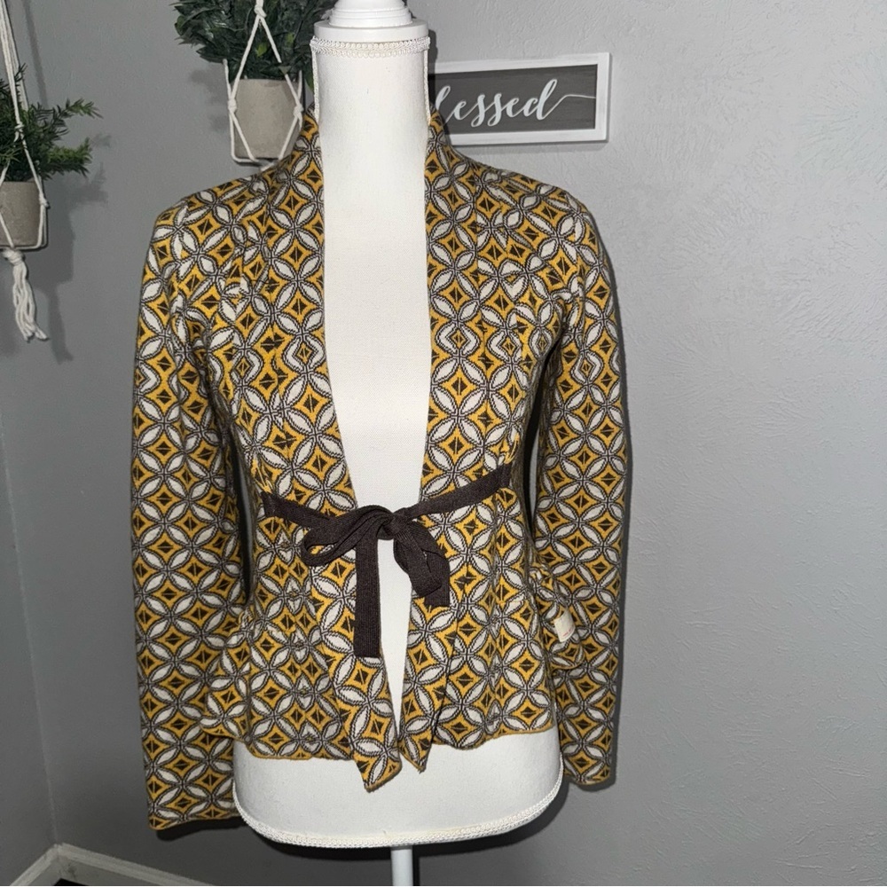 ODD MOLLY Women's Wrap Cardigan Sweater Size 0 Extra Small‎ Tie Front Yellow